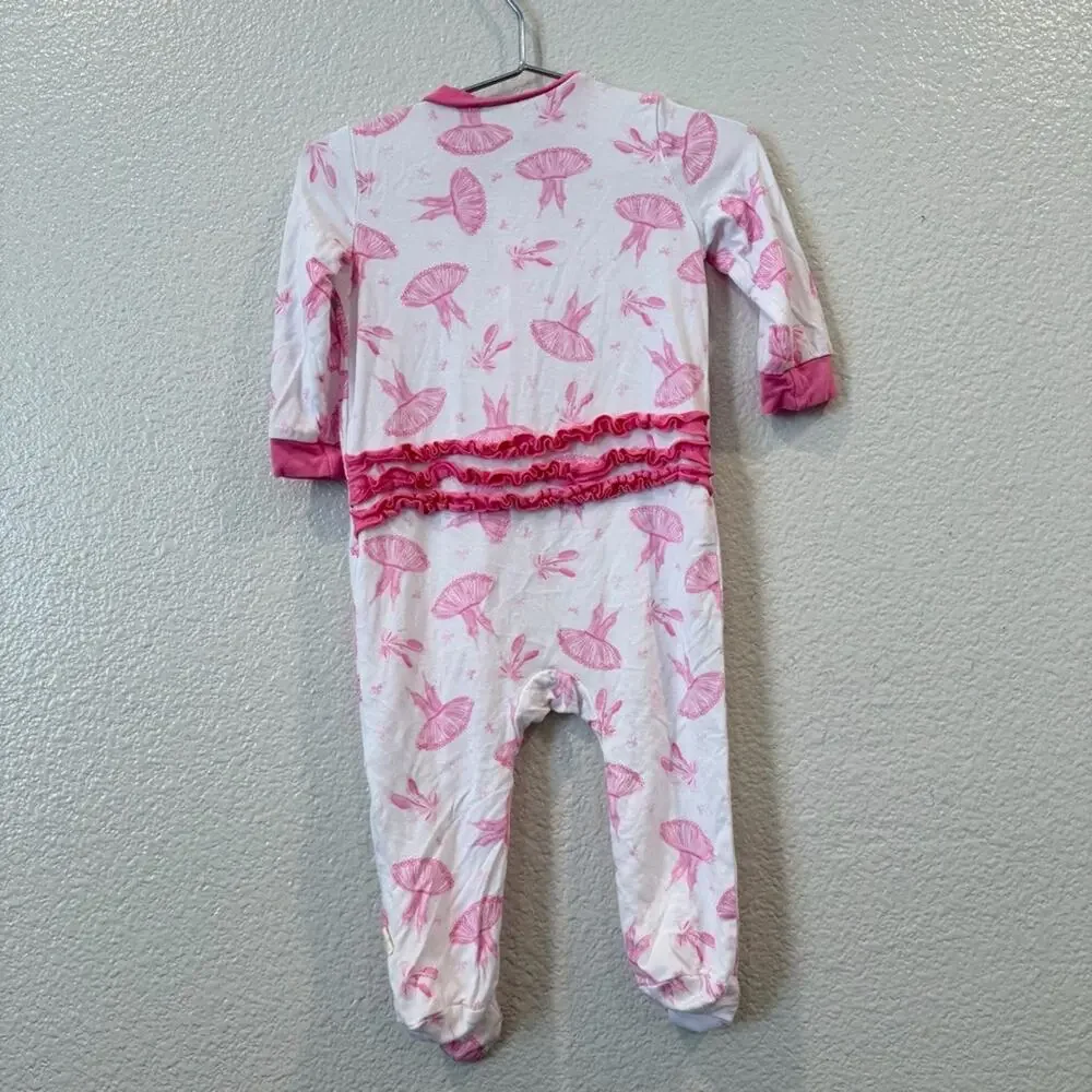 Mulberry Ruffle Zip Footie PJ Pajama Onesie Ballet Tutu white pink